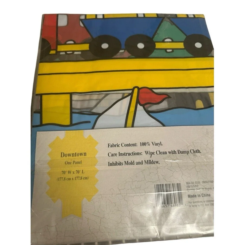Vintage 1998 Furio Home Downtown City Cars Vinyl Shower Curtain 70x70 NOS